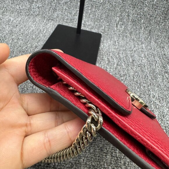 GUCCI Interlocking Wallet On Chain Red Leather Shoulder Bag 499-080725 - Picture 8 of 14